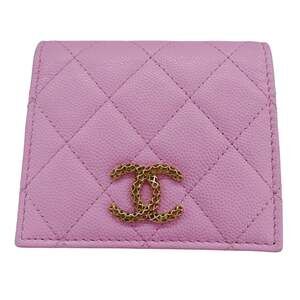 Chanel women's wallet, brand name, bi-fold caviar leather, matelassé, pink, g...